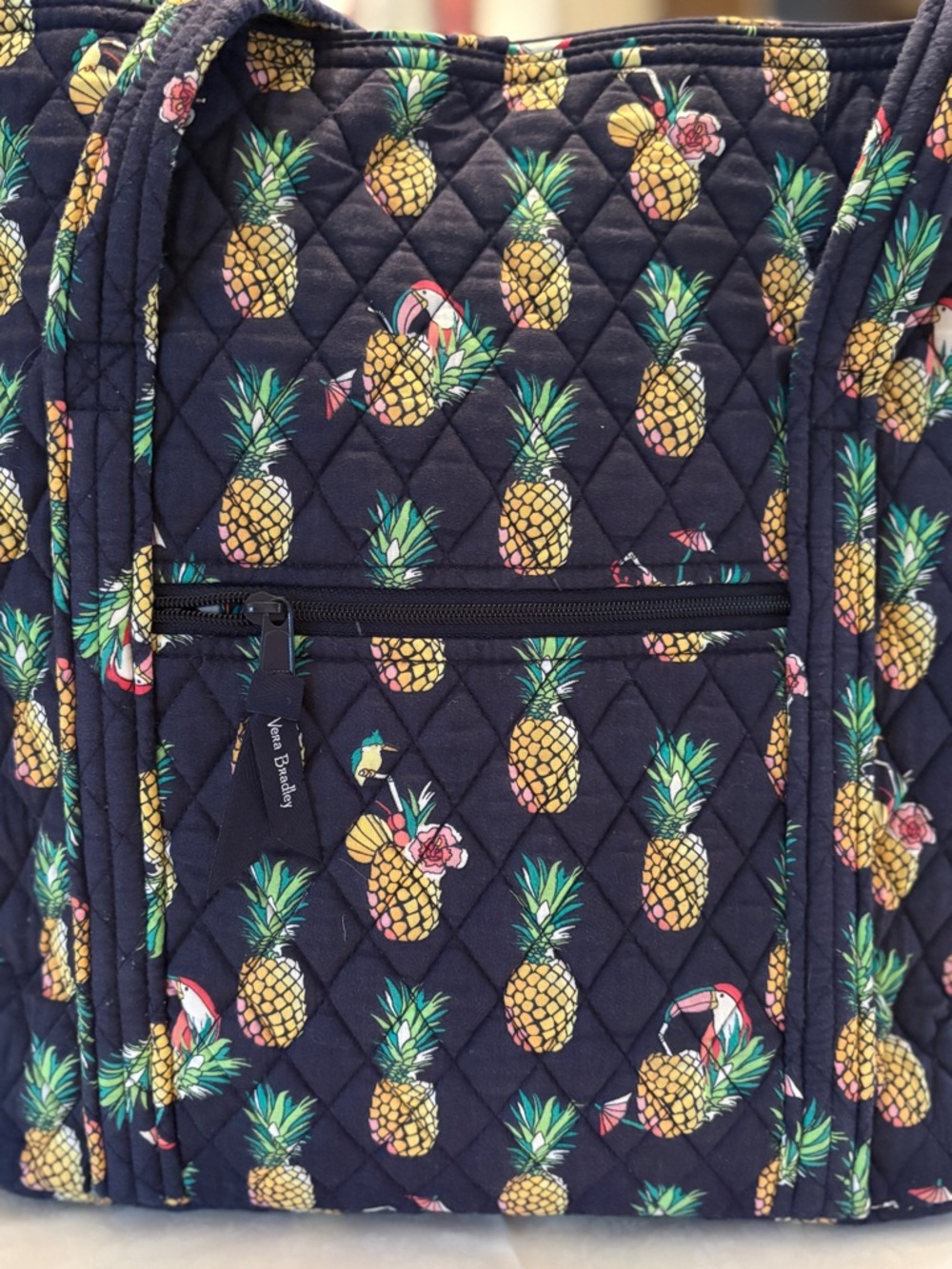 Women’s Vera Bradley Toucan Party Tote Bag Pineapple/Toucan Navy Blue - Picture 4 of 9